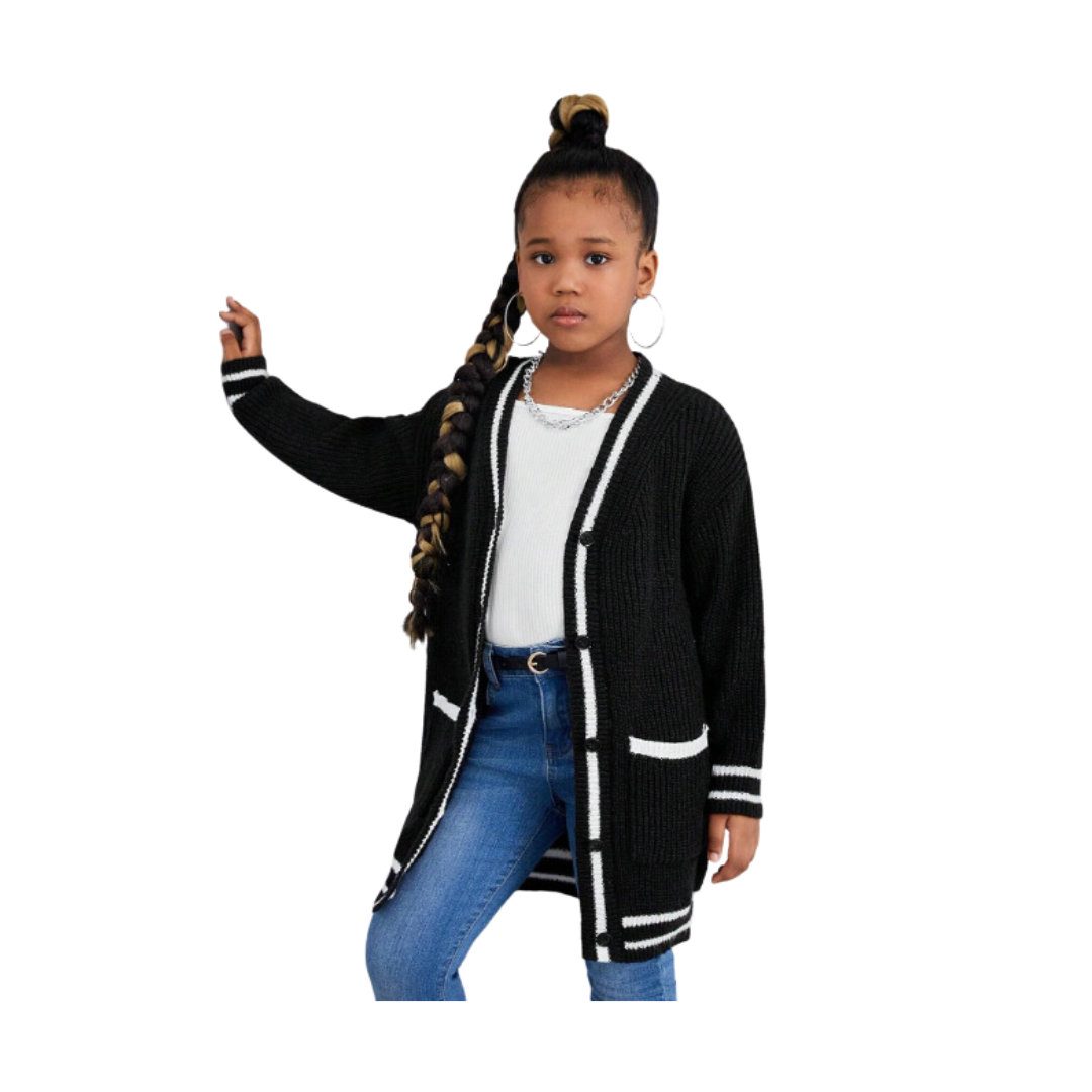 Girl's Black Long Cardigan