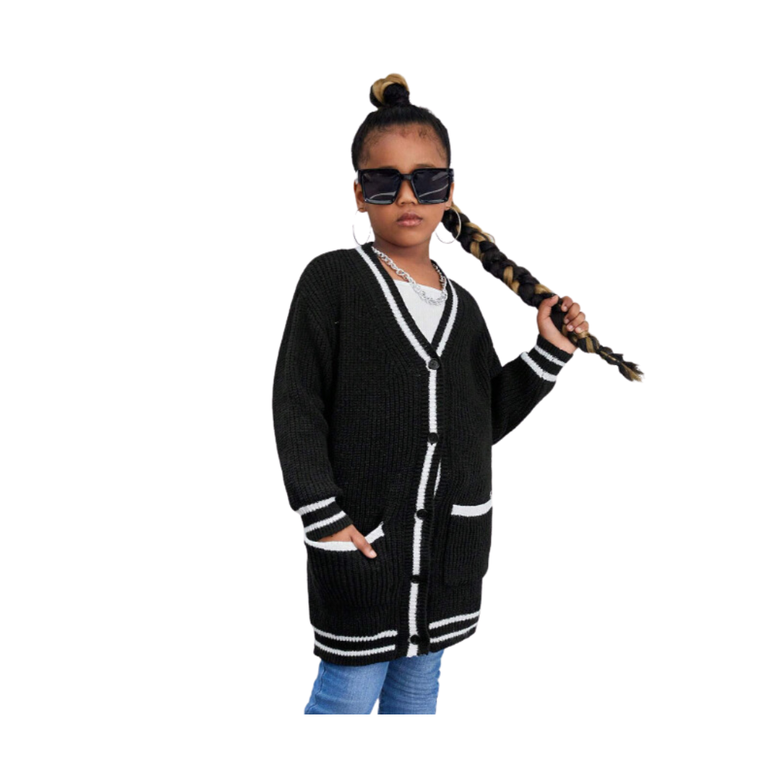 Girl's Black Long Cardigan
