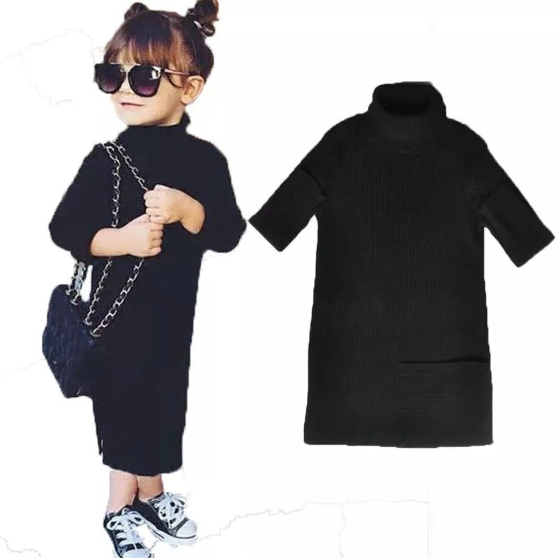 Girls Black Hi-Low Turtleneck Sweater
