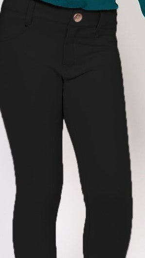 Girl's Black Solid Stretch Pants