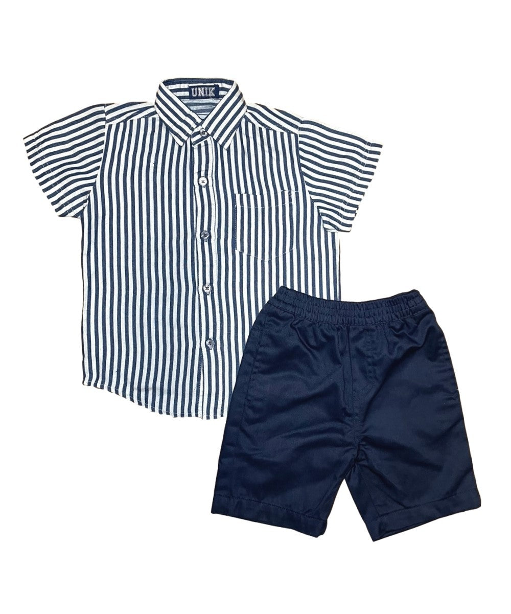 Blue and White Stripe Short Sleeve Button Down