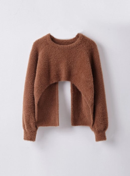 Girls Cut Out Back Asymmetrical Hem Sweater