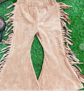 Girls Tan Suede Fringe Pants