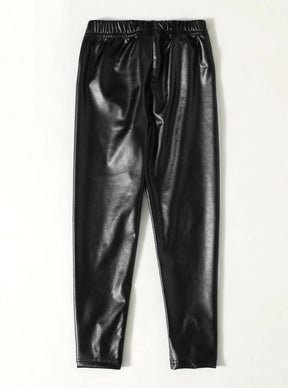 Girls Black Leather Leggings