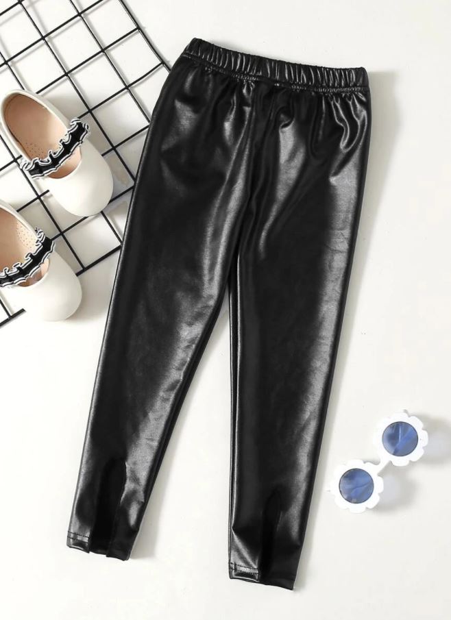 Girls Black Leather Leggings
